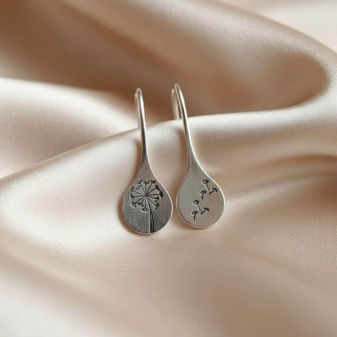 Silver Dandelion Drop Hook Earrings
