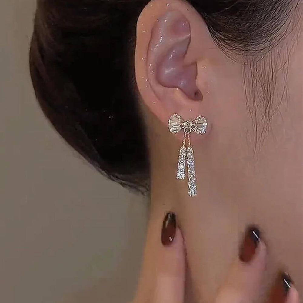 Elegant Crystal Bow Drop Earrings - Diane Jewelry