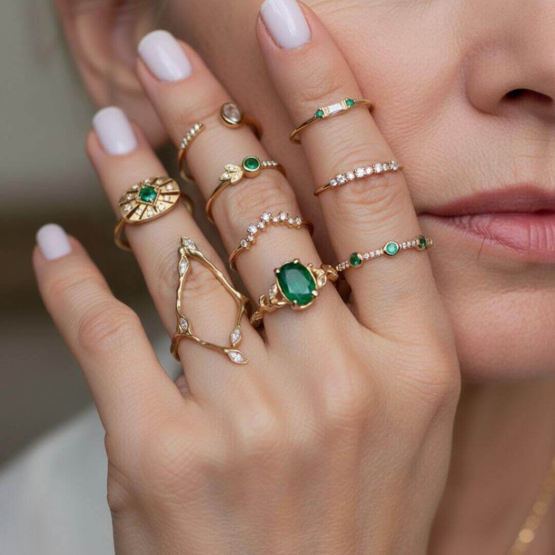 Gold Emerald Stacking Dainty Rings