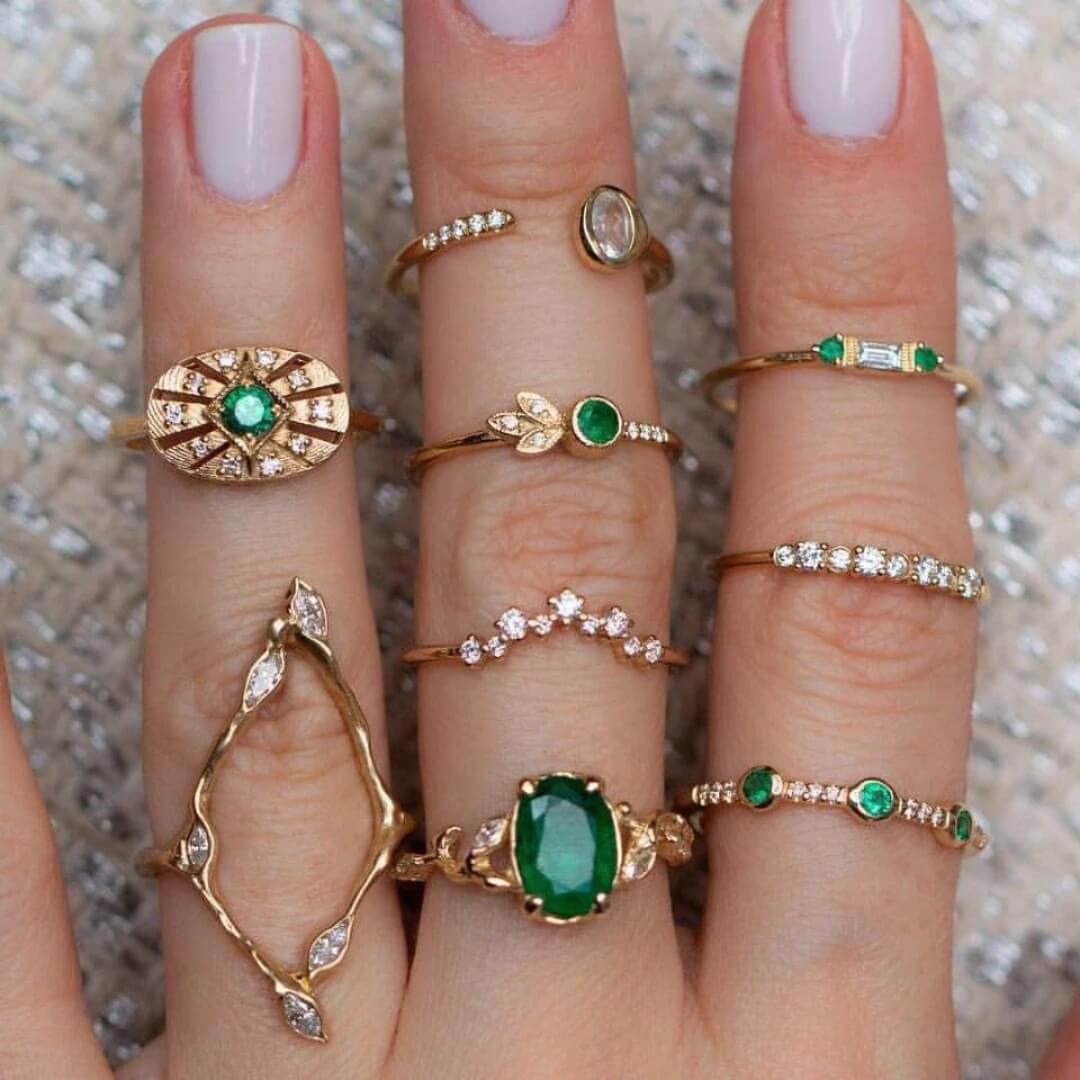 Gold Emerald Stacking Dainty Rings - Diane Jewelry
