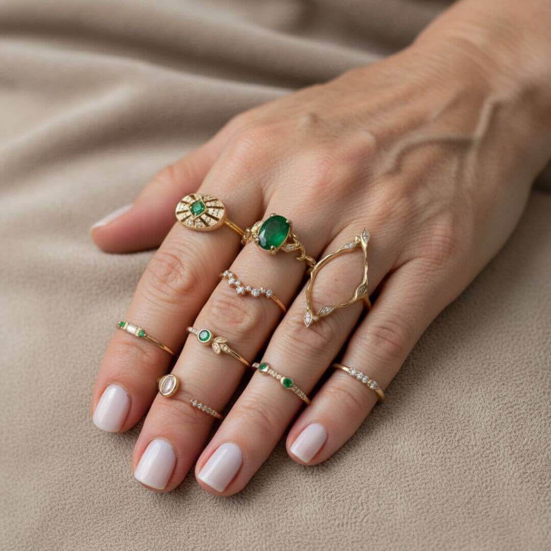 Gold Emerald Stacking Dainty Rings