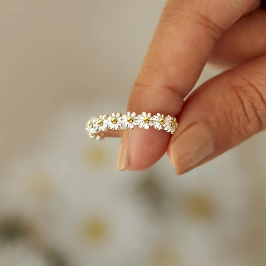 Daisy Flower Enamel Stack Ring - Diane Jewelry