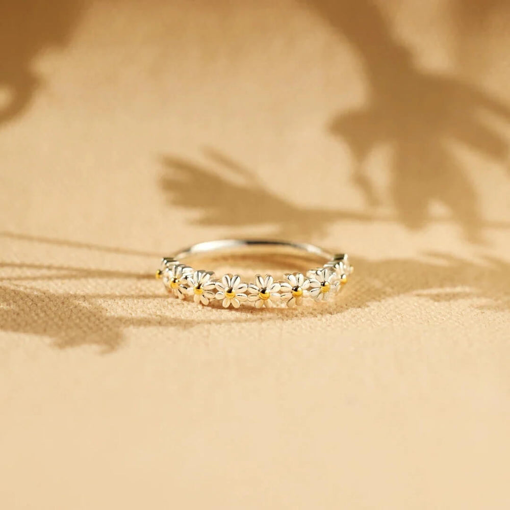Daisy Flower Enamel Stack Ring - Diane Jewelry