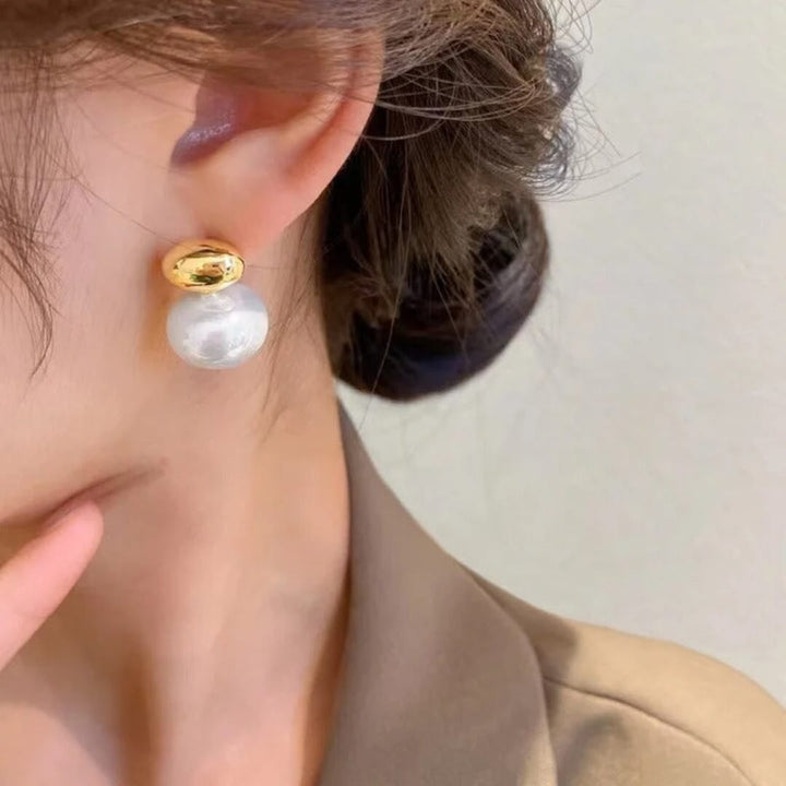 Gold Pearl Stud Earrings Minimalist - Diane Jewelry