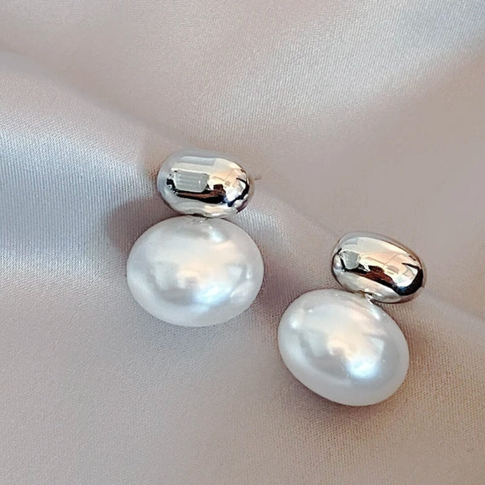 Gold Pearl Stud Earrings Minimalist - Diane Jewelry