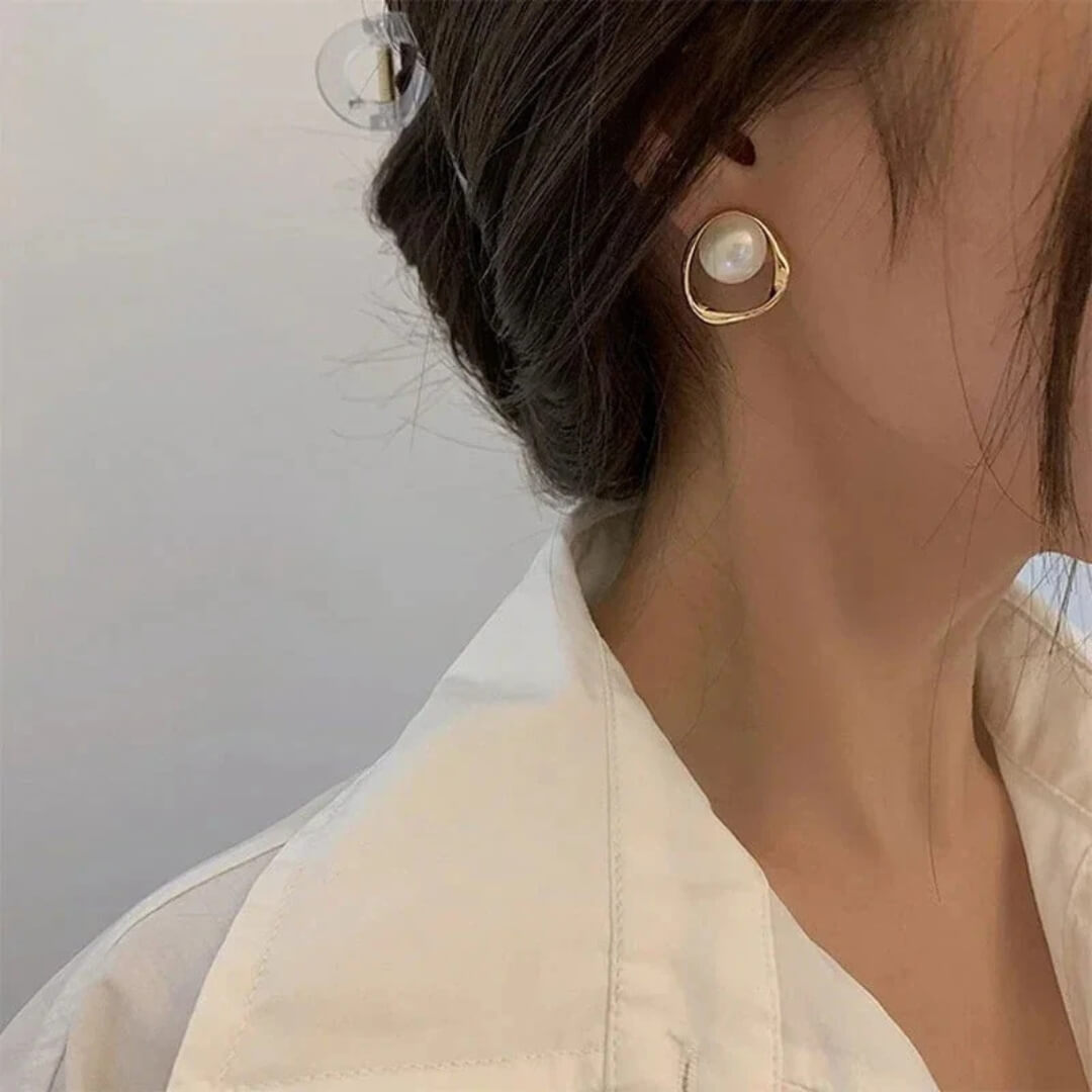 Gold Irregular Pearl Stud Earrings - Diane Jewelry