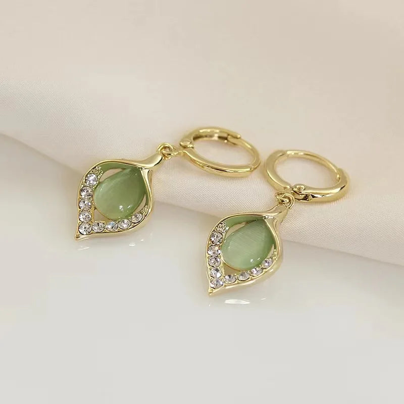 Green Teardrop Crystal Drop Earrings - Diane Jewelry