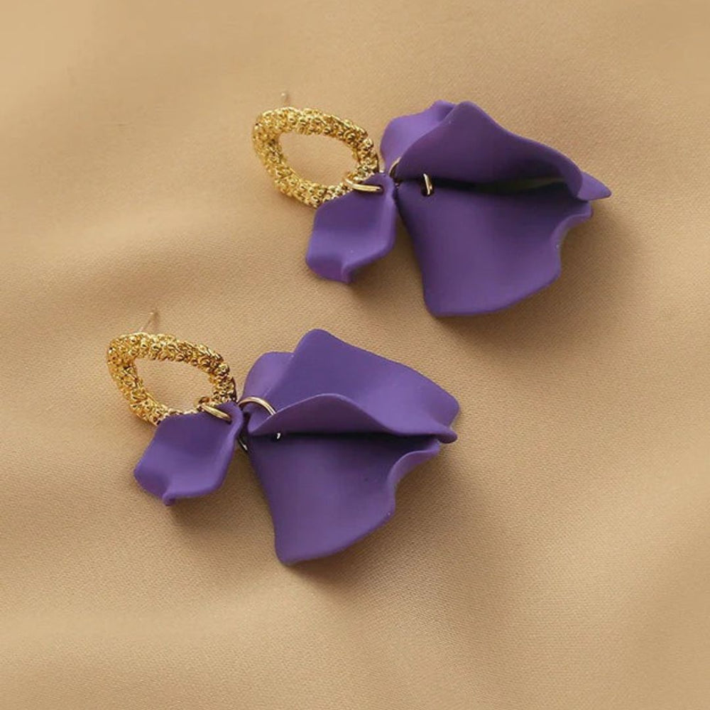 Purple Flower Statement Drop Earrings - Diane Jewelry