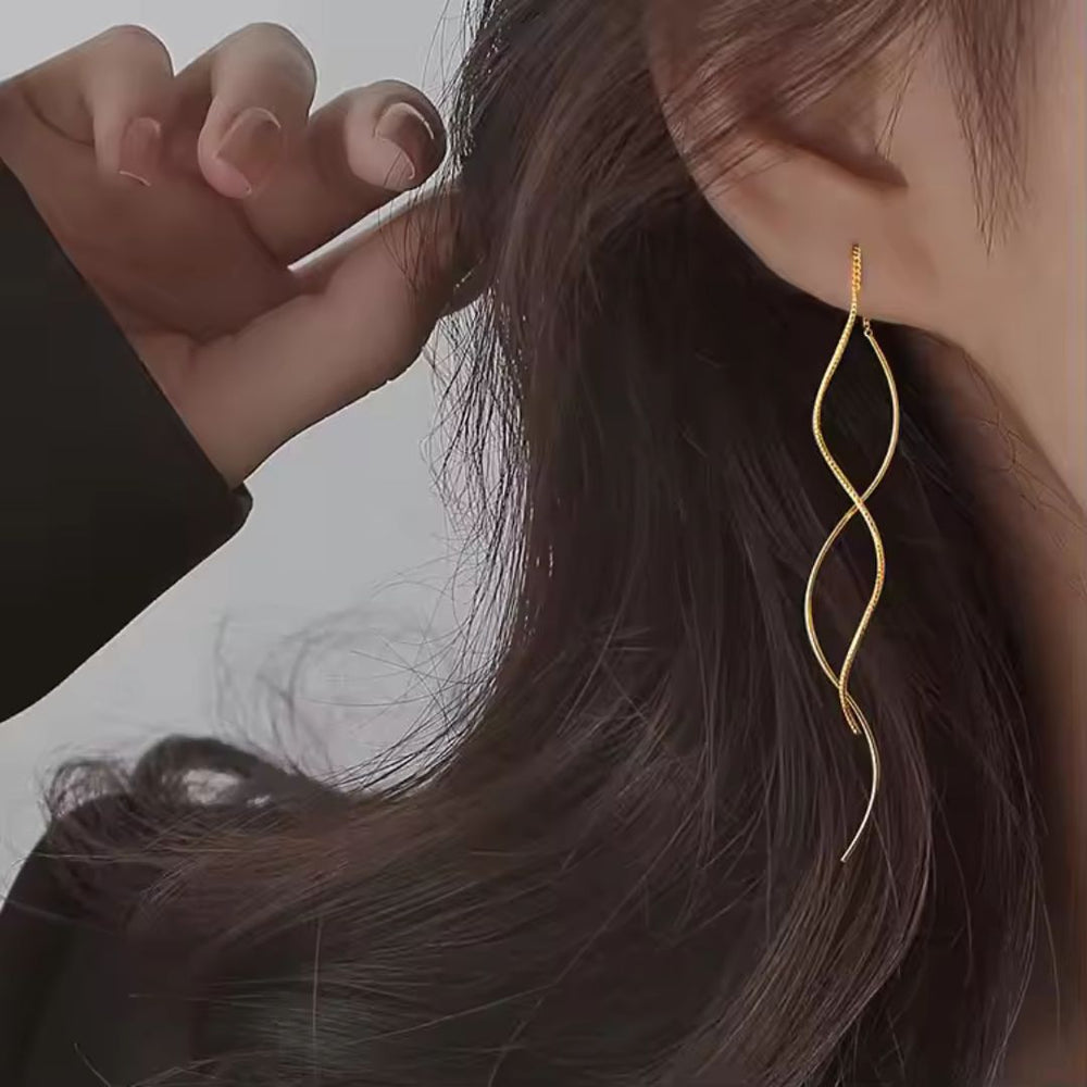 Twisted Silver Long Drop Earrings - Diane Jewelry