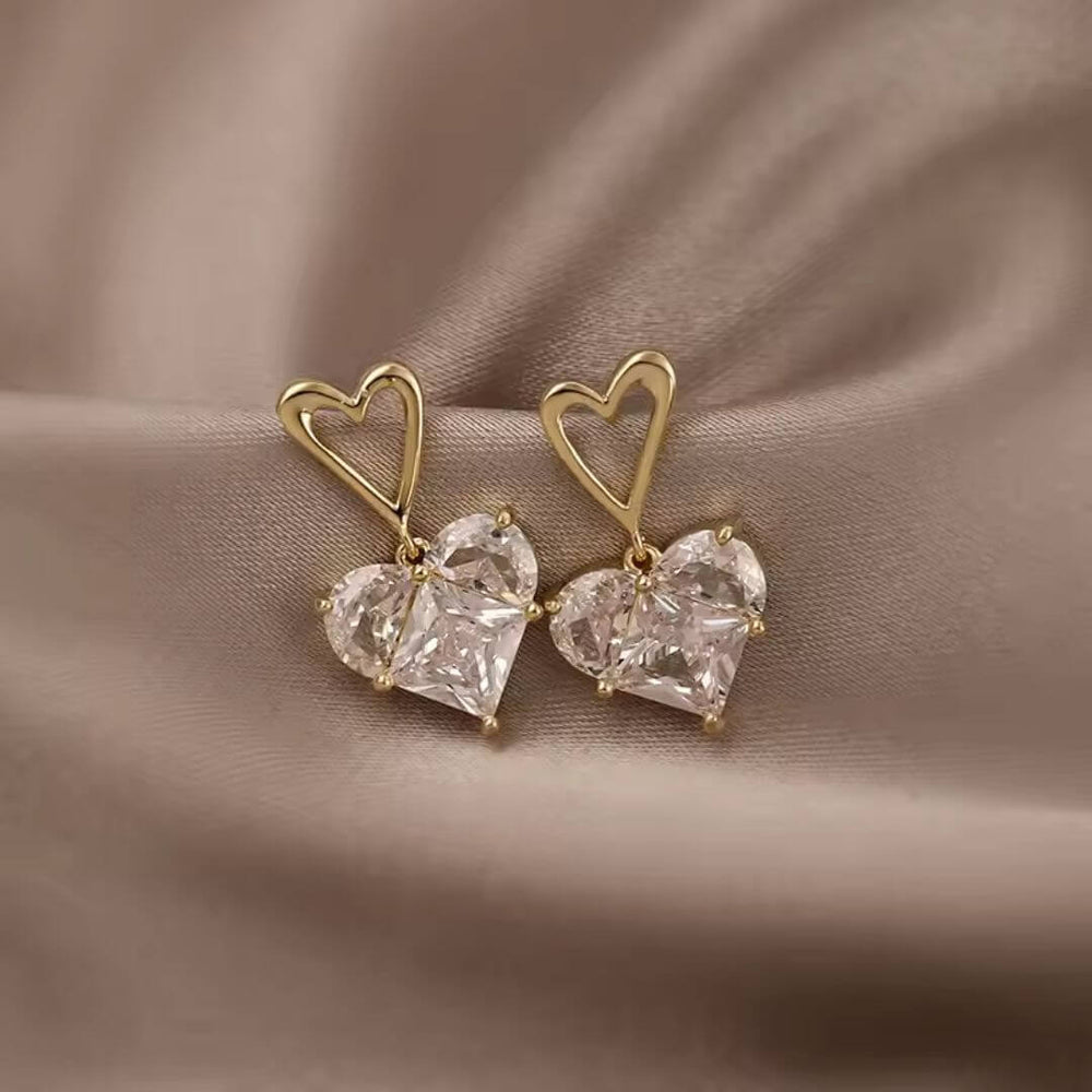 Pink Heart Crystal Drop Earrings - Diane Jewelry