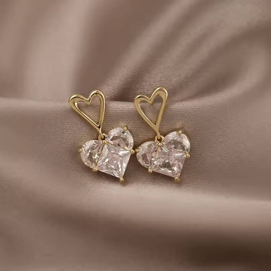 Pink Heart Crystal Drop Earrings - Diane Jewelry