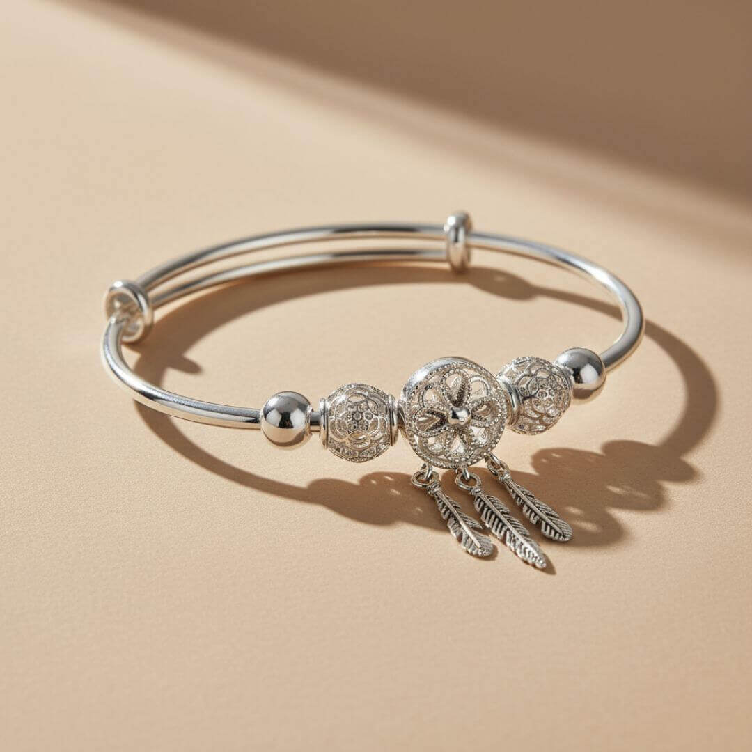 Silver Dreamcatcher Charm Bangle Bracelet