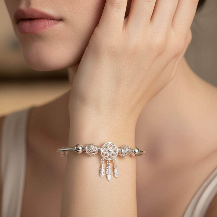 Silver Dreamcatcher Charm Bangle Bracelet