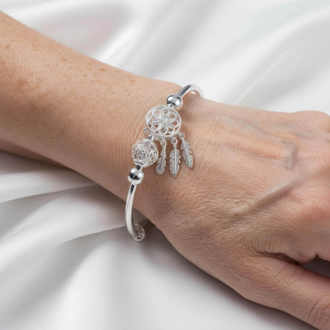 Silver Dreamcatcher Charm Bangle Bracelet