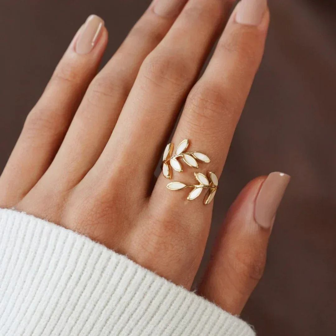 Gold Leaf Adjustable Open Ring - Diane Jewelry