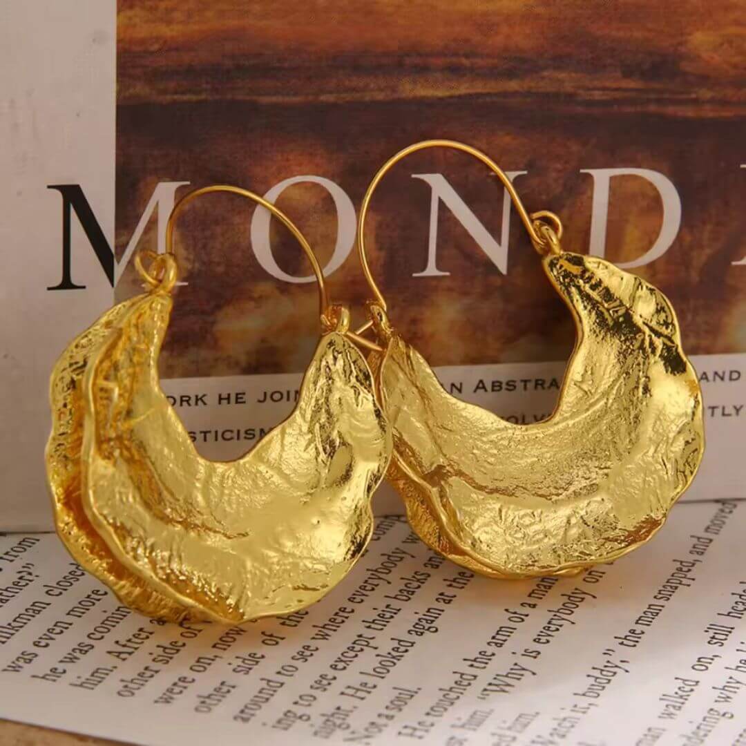 Gold Textured Abstract Drop Earrings - Diane Jewelry