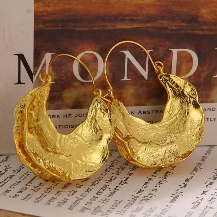 Gold Textured Abstract Drop Earrings - Diane Jewelry