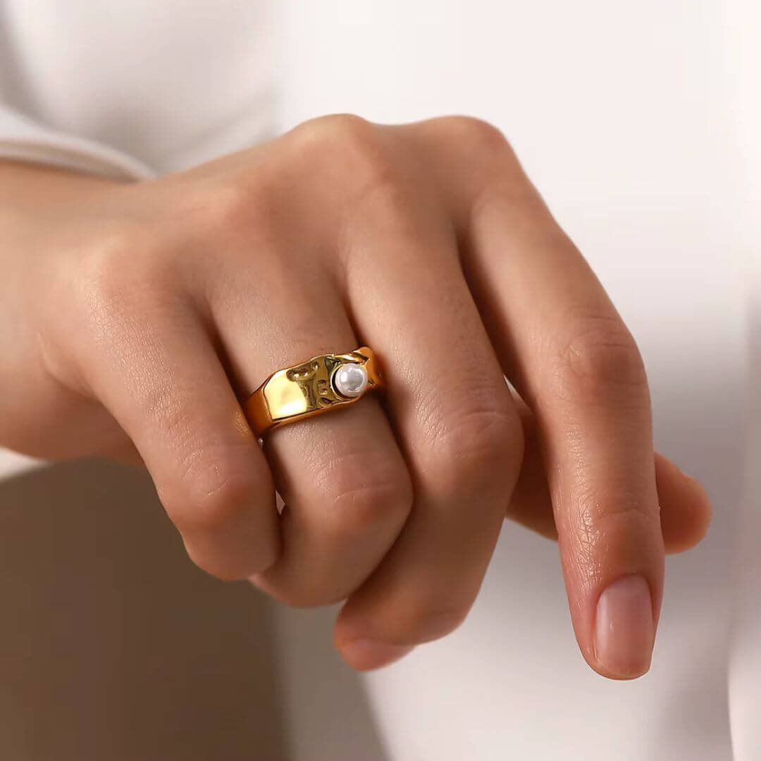 Gold Cat Pearl Statement Ring - Diane Jewelry