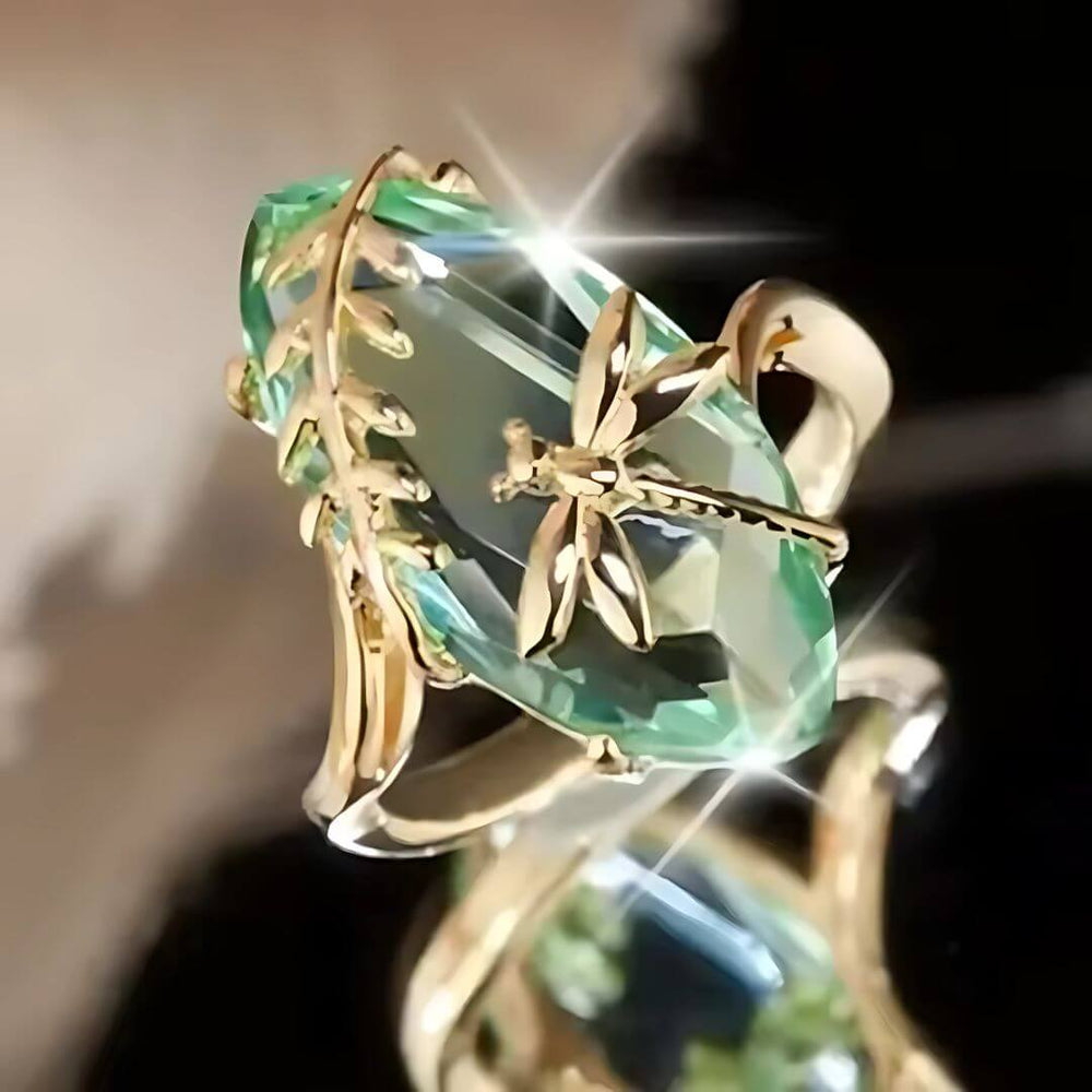 Pink Crystal Dragonfly Gold Ring - Diane Jewelry