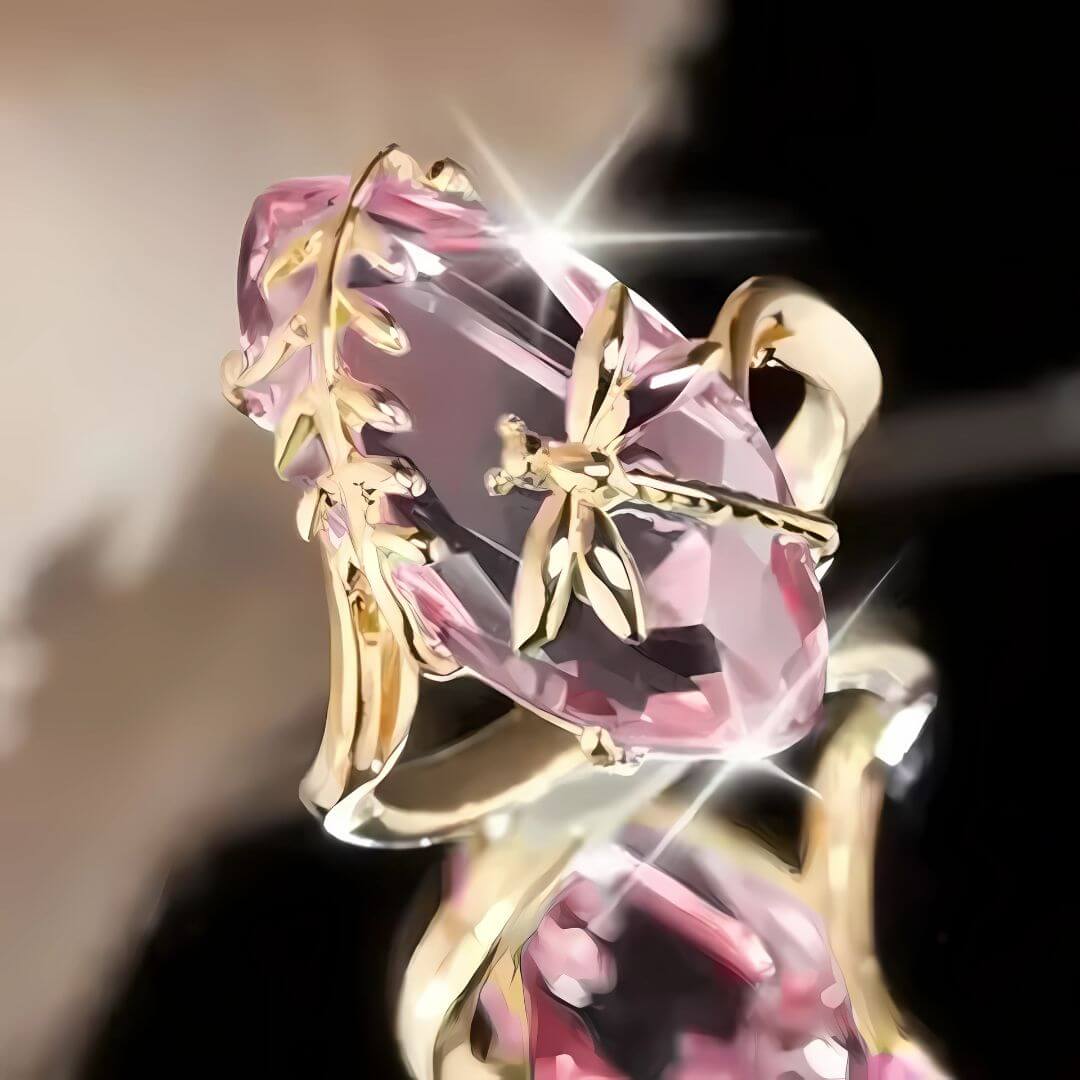 Pink Crystal Dragonfly Gold Ring - Diane Jewelry