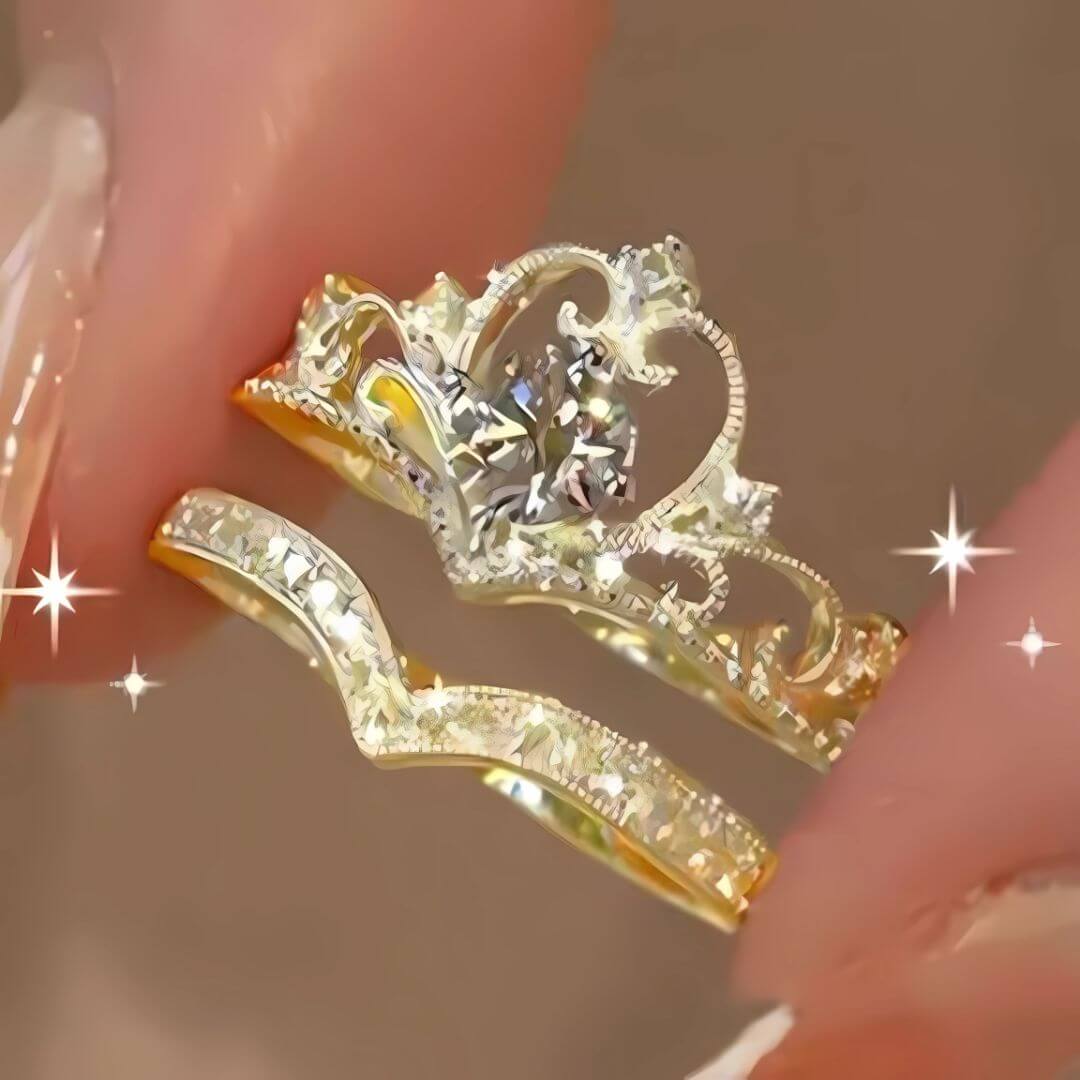 Princess Crown Wedding Ring Set - Diane Jewelry