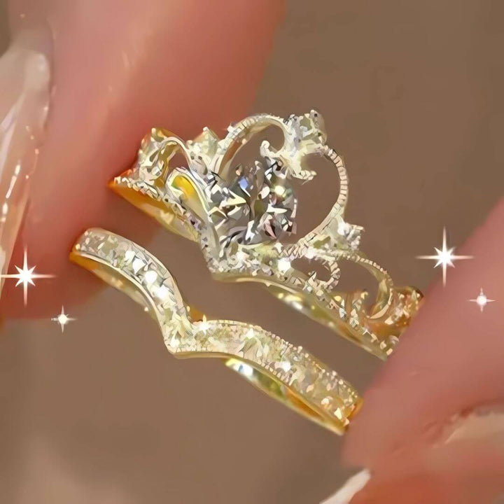 Princess Crown Wedding Ring Set - Diane Jewelry