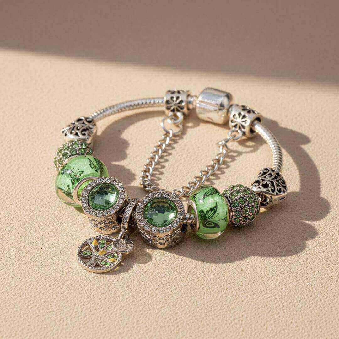 Green Charm Beaded Snake Bracelet