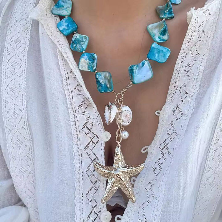 Gold Starfish Shell Chain Necklace - Diane Jewelry