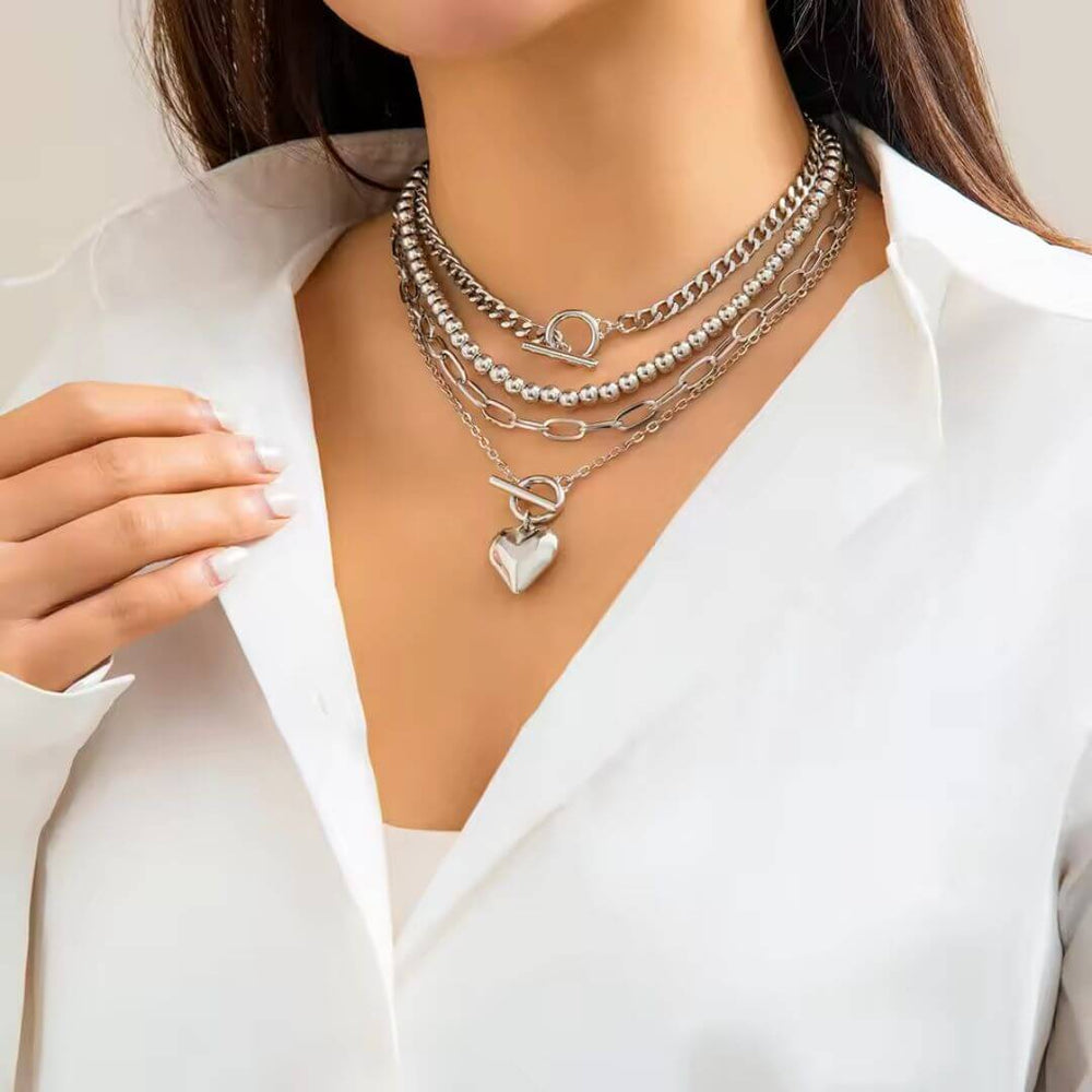 Gold Layered Heart Chain Necklace - Diane Jewelry