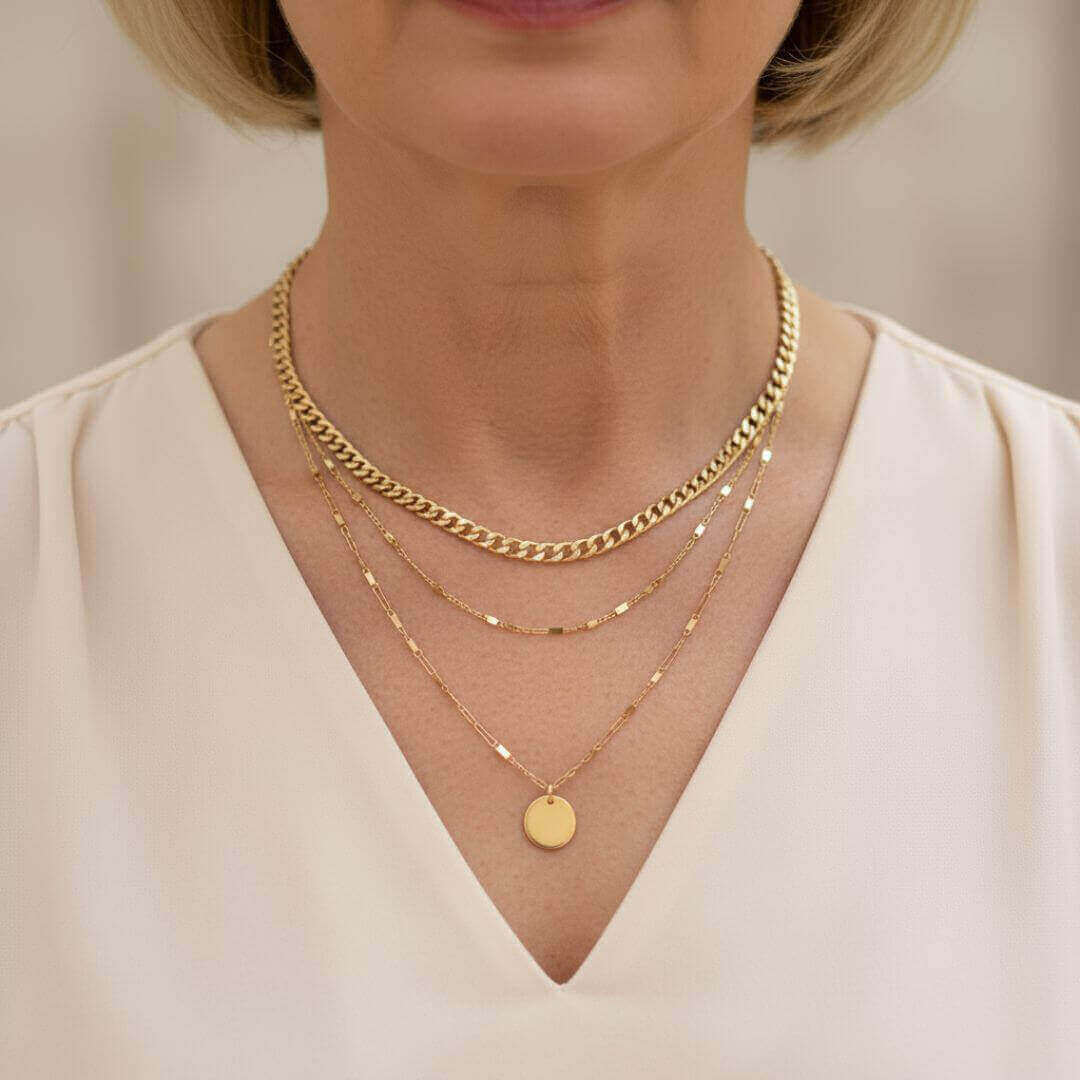 Gold Layered Chain Disc Necklace