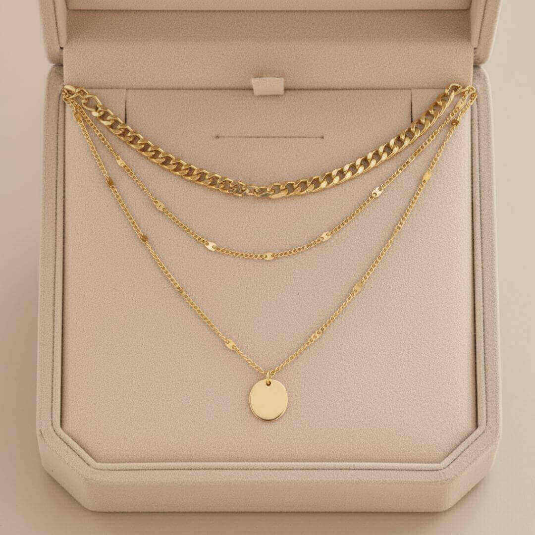 Gold Layered Chain Disc Necklace