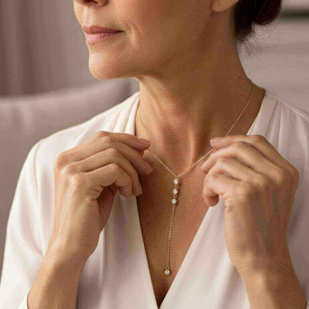 Gold Crystal Drop Lariat Necklace