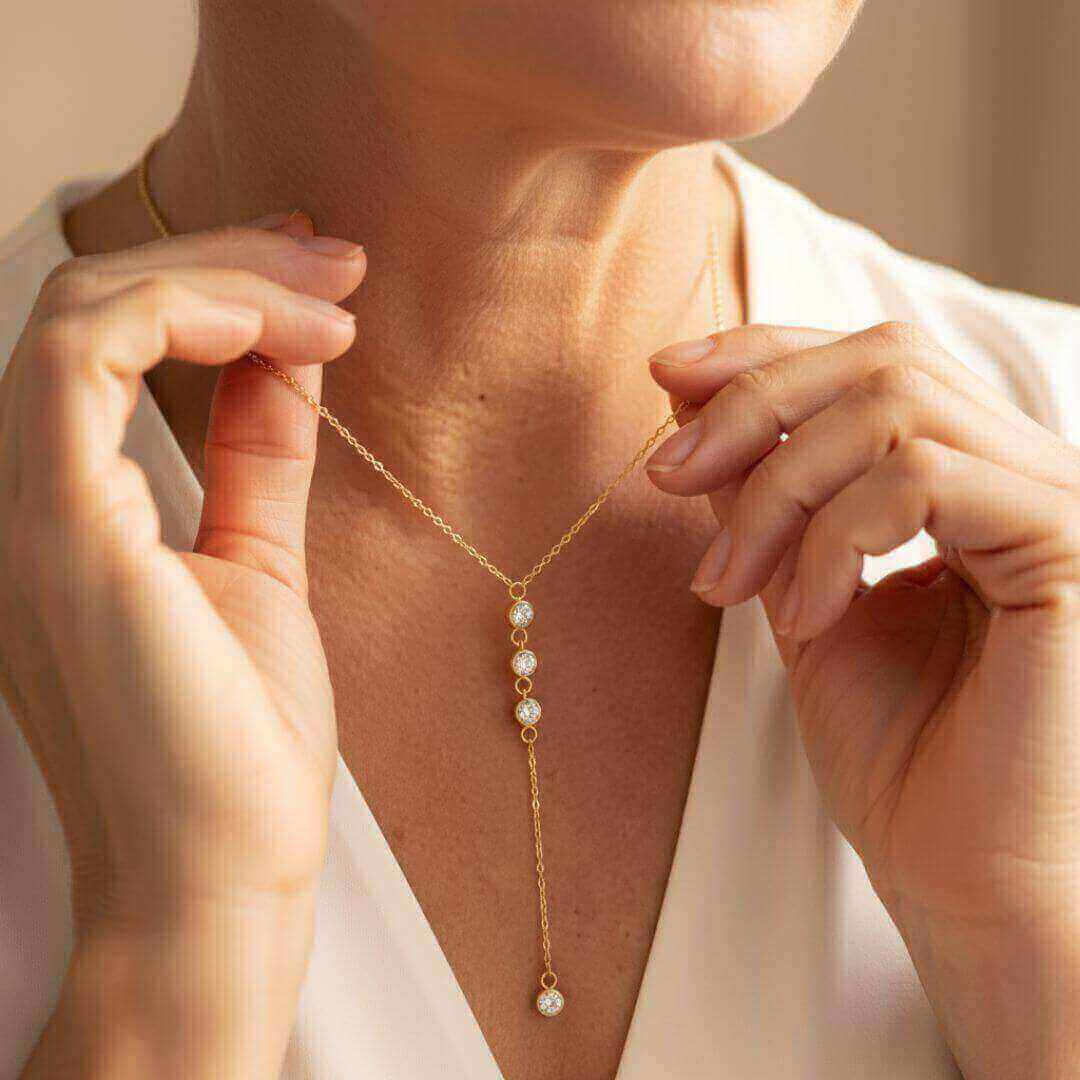 Gold Crystal Drop Lariat Necklace