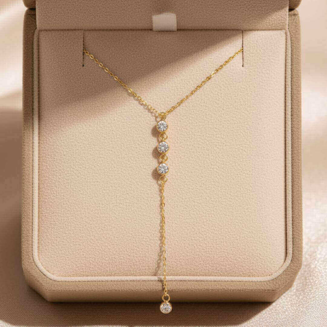 Gold Crystal Drop Lariat Necklace