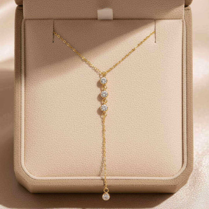 Gold Crystal Drop Lariat Necklace