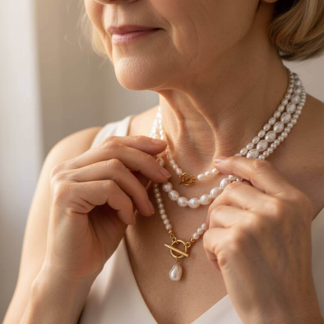Layered Pearl Toggle Pendant Necklace