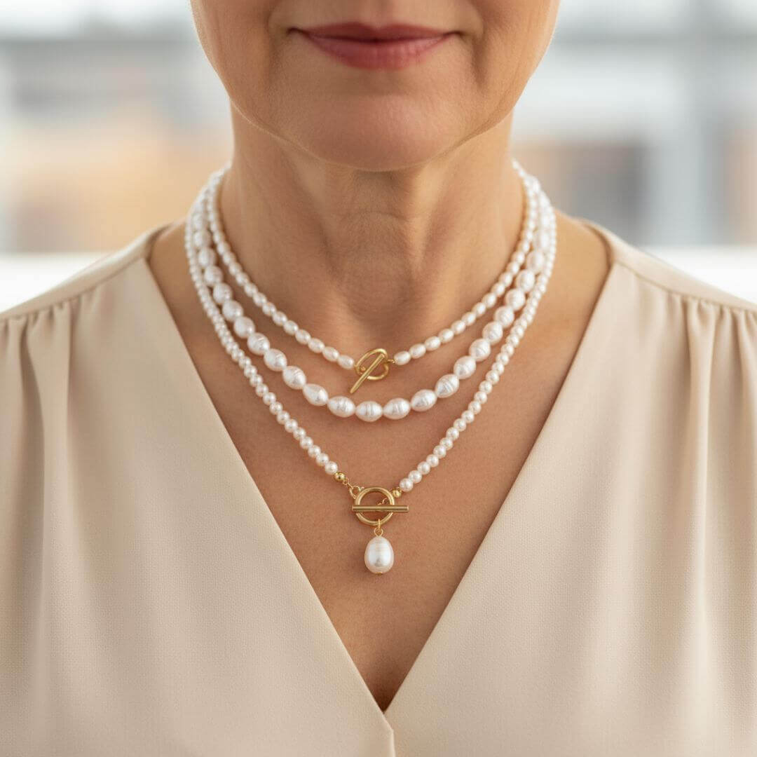 Layered Pearl Toggle Pendant Necklace