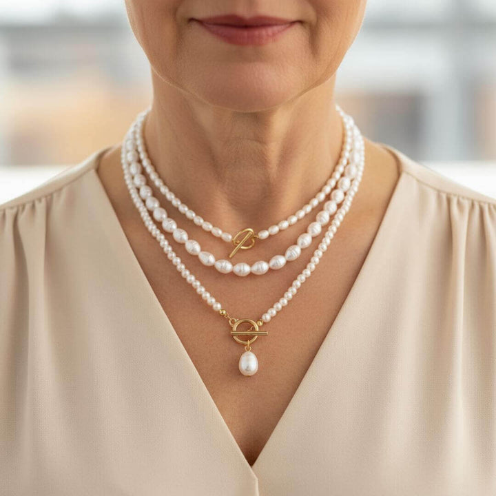 Layered Pearl Toggle Pendant Necklace