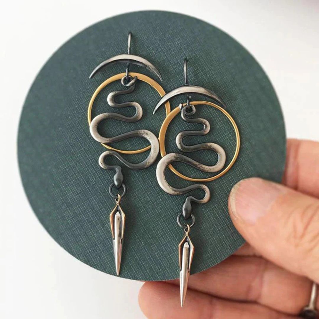 Snake Moon Dagger Dangle Earrings - Diane Jewelry