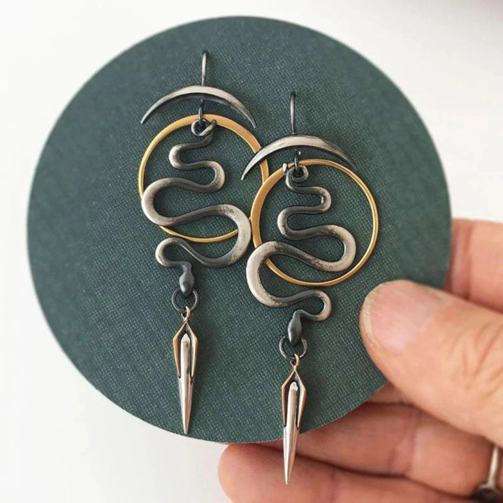 Snake Moon Dagger Dangle Earrings - Diane Jewelry