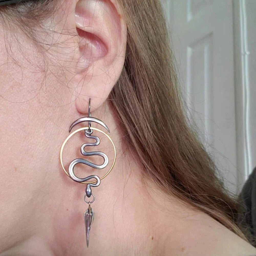 Snake Moon Dagger Dangle Earrings - Diane Jewelry