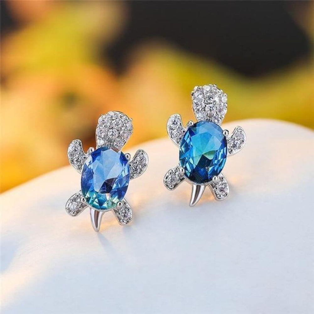 Crystal Turtle Stud Earrings Sparkle - Diane Jewelry