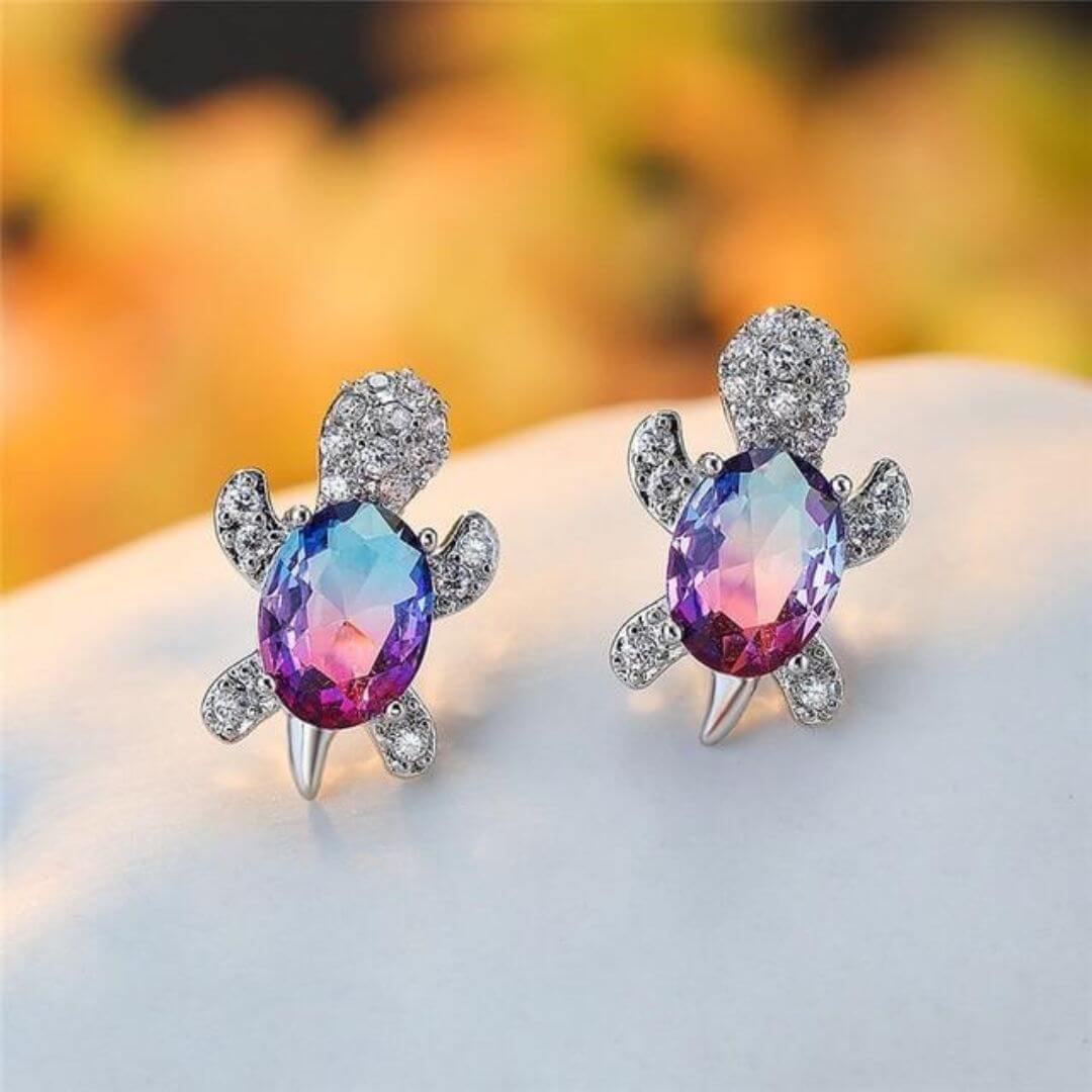 Crystal Turtle Stud Earrings Sparkle - Diane Jewelry