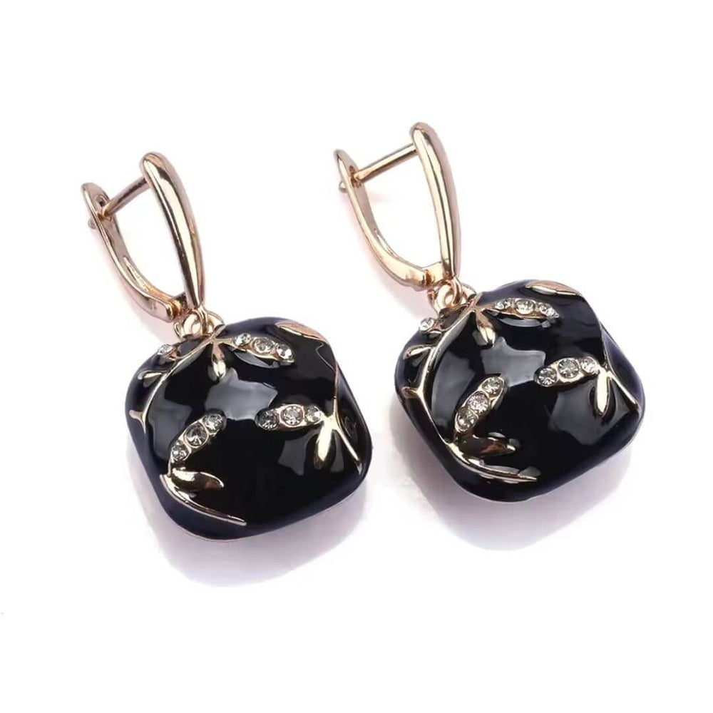 White Enamel Leaf Drop Earrings - Diane Jewelry