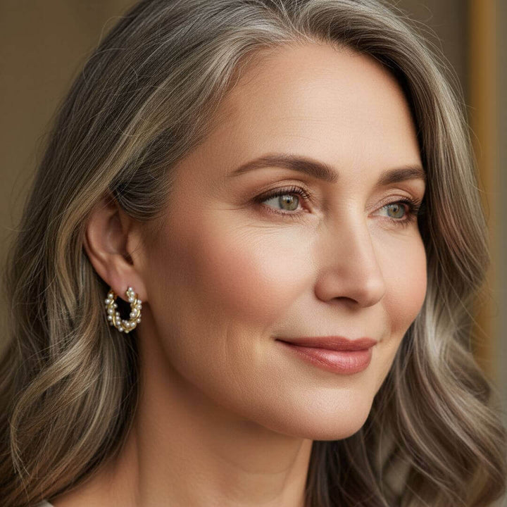 Gold Pearl Twisted Hoop Earrings