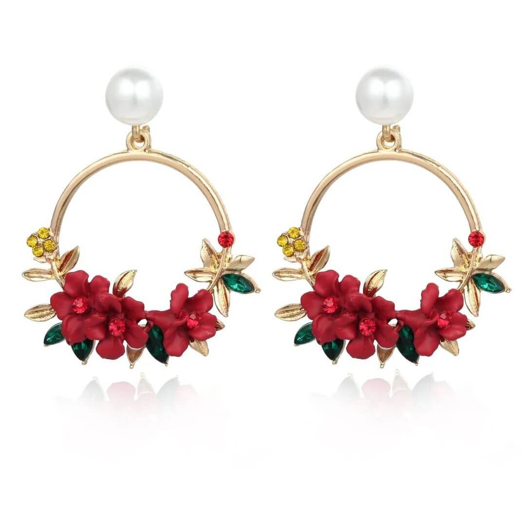Pink Floral Pearl Hoop Earrings - Diane Jewelry