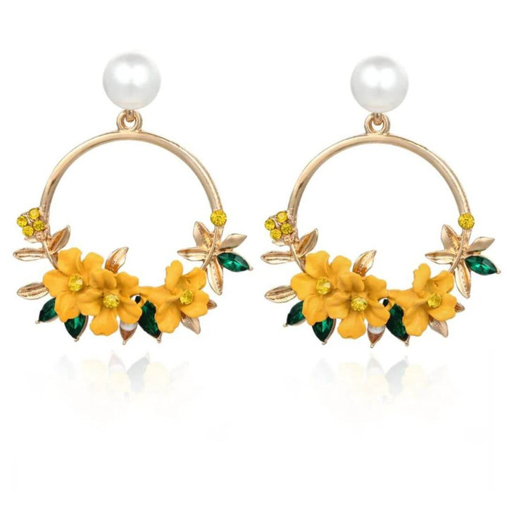 Pink Floral Pearl Hoop Earrings - Diane Jewelry