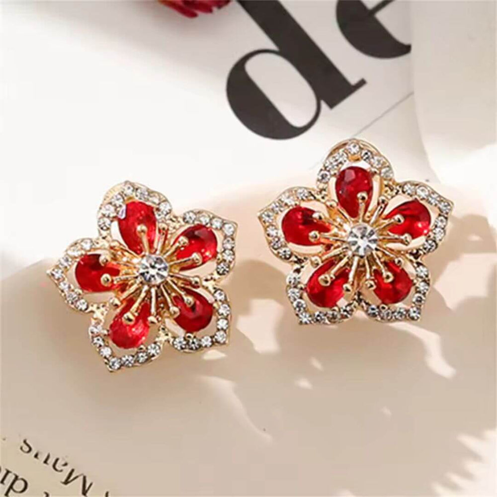 Pink Crystal Floral Stud Earrings - Diane Jewelry