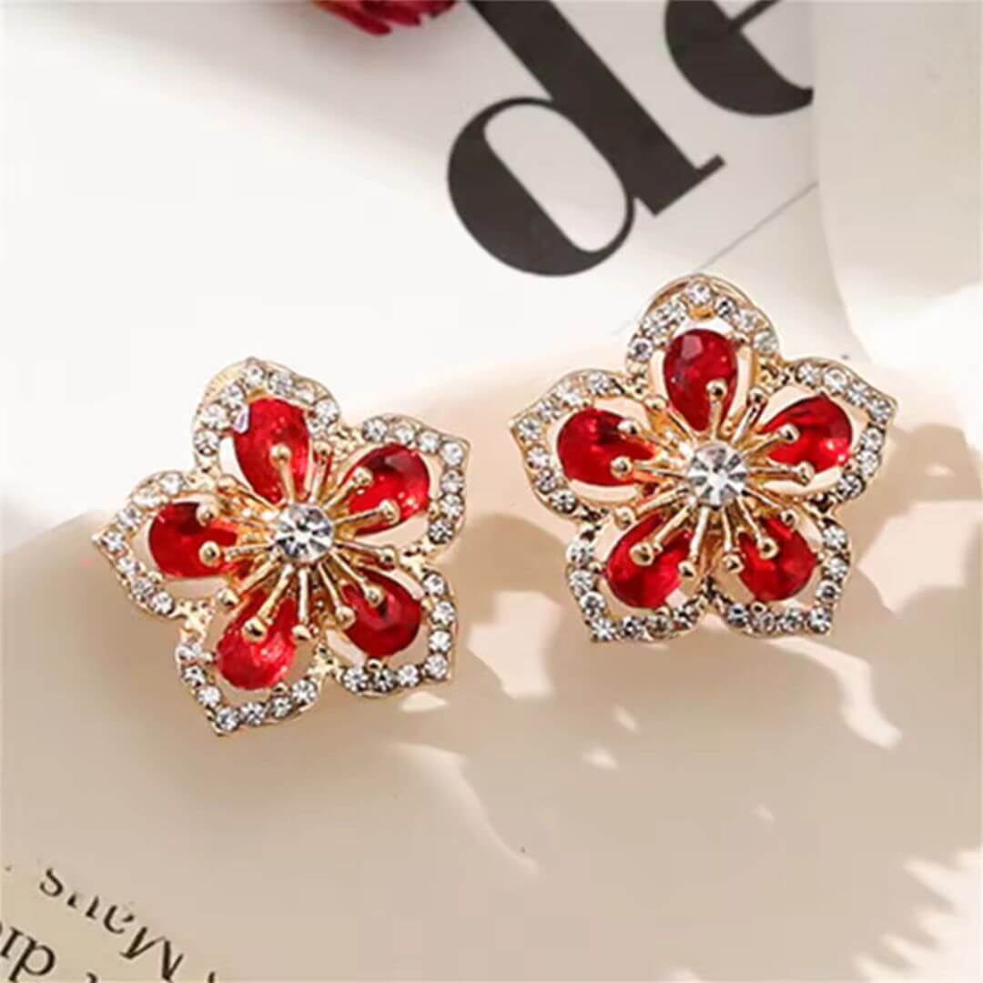 Pink Crystal Floral Stud Earrings - Diane Jewelry
