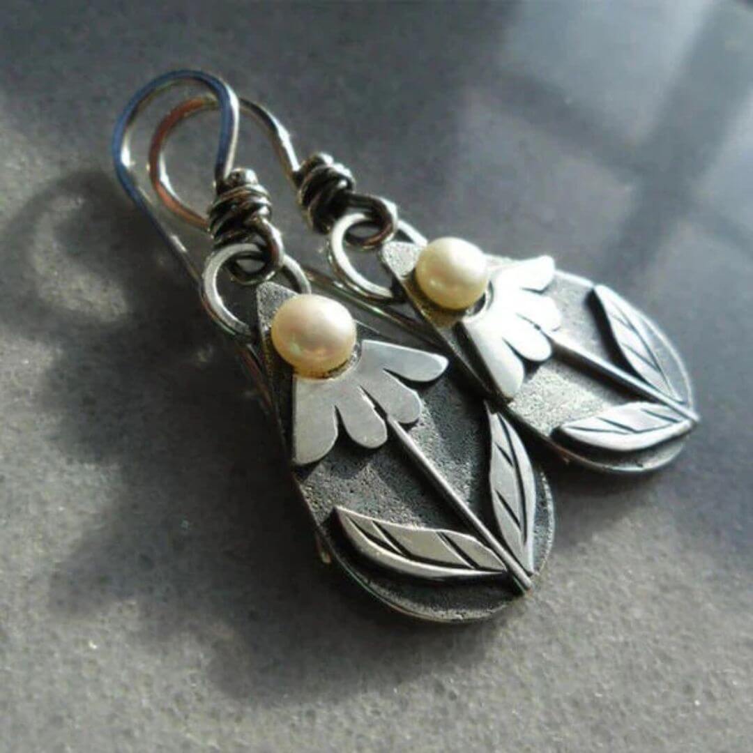 Botanical Pearl Teardrop Dangle Earrings - Diane Jewelry